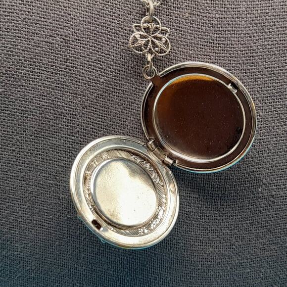 Faux Opal Locket Pendant Necklace, Small Toggle Clasp, 15 Inches - Picture 5 of 10